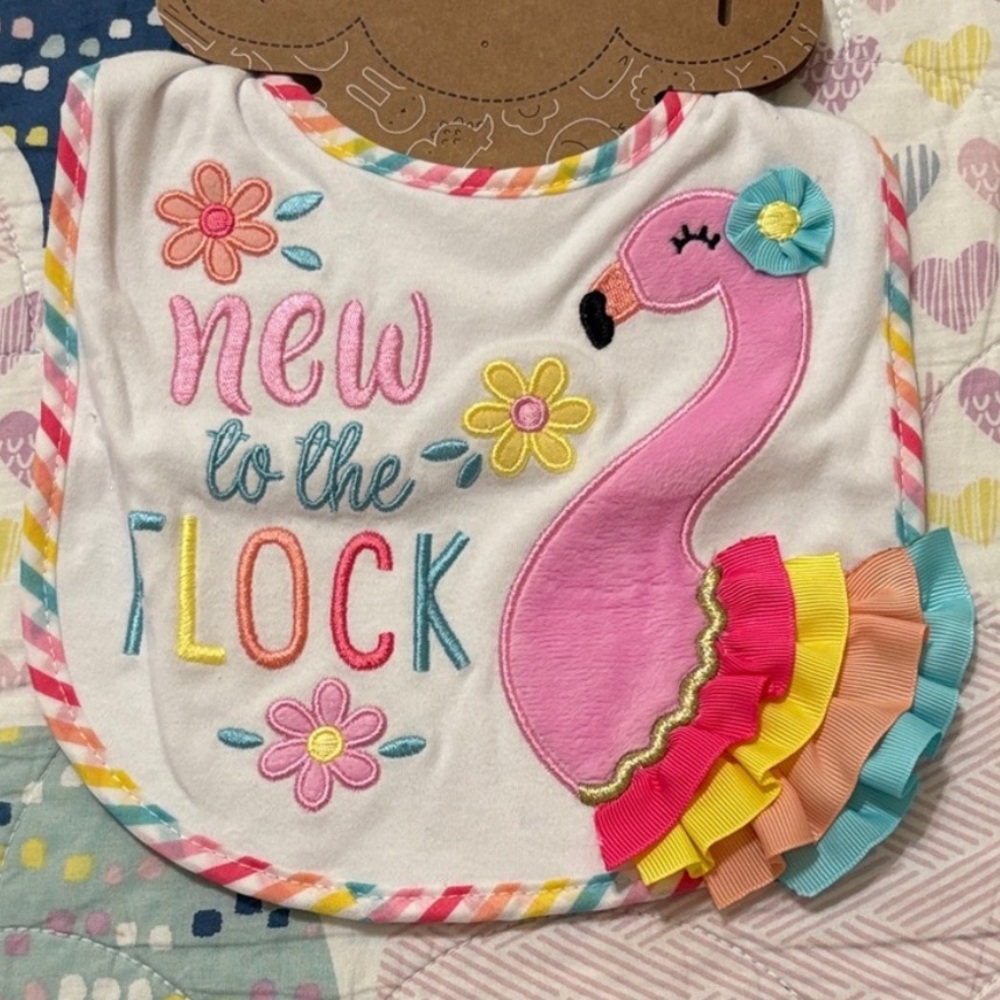 $2 Flamingo Bib - New to the Flock
